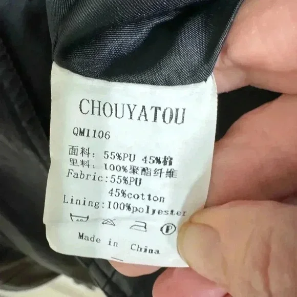 ChouYatou Men's Black Faux Leather Jacket Size: XS - Picture 5 of 16